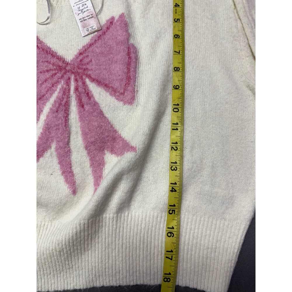 Jessica Simpson Women Pink Bow coquette girl Sweater Ivory Cream Small NWT - Picture 6 of 8